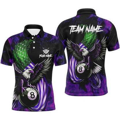 Custom Eagle American Flag Billiard Polo Shirt Men, Men's Custom Eagle Pool Billiard Team Shirt BIZ0013