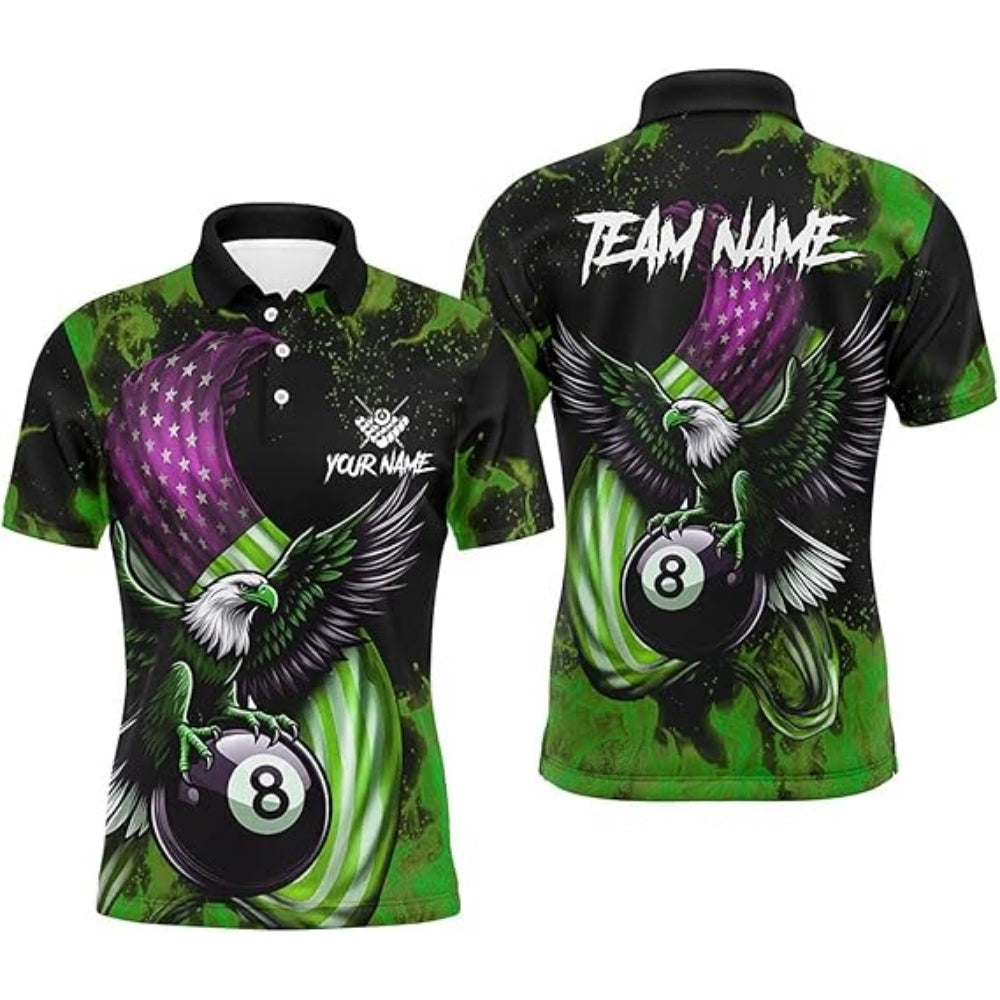 Custom Eagle American Flag Billiard Polo Shirt Men, Men's Custom Eagle Pool Billiard Team Shirt BIZ0013