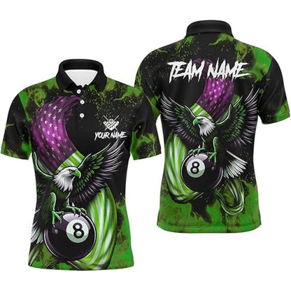 Custom Eagle American Flag Billiard Polo Shirt Men, Men's Custom Eagle Pool Billiard Team Shirt BIZ0013