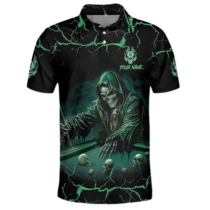 Custom Skull Billiard Polo Shirt For Men, Custom Skull Billiards Team Shirts BIZ0014