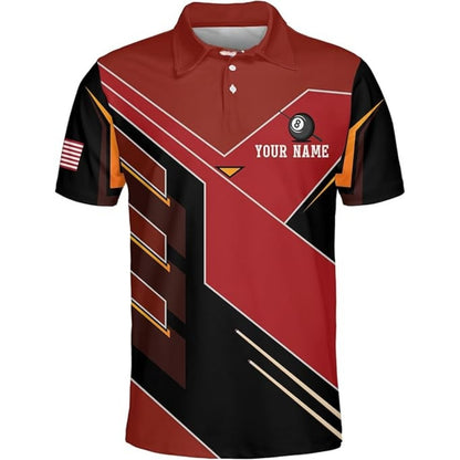 Custom Team Black Grey 9 Ball Billiard Men Polo Shirt, Custom Pool Players Team Shirt For Men BIZ0018