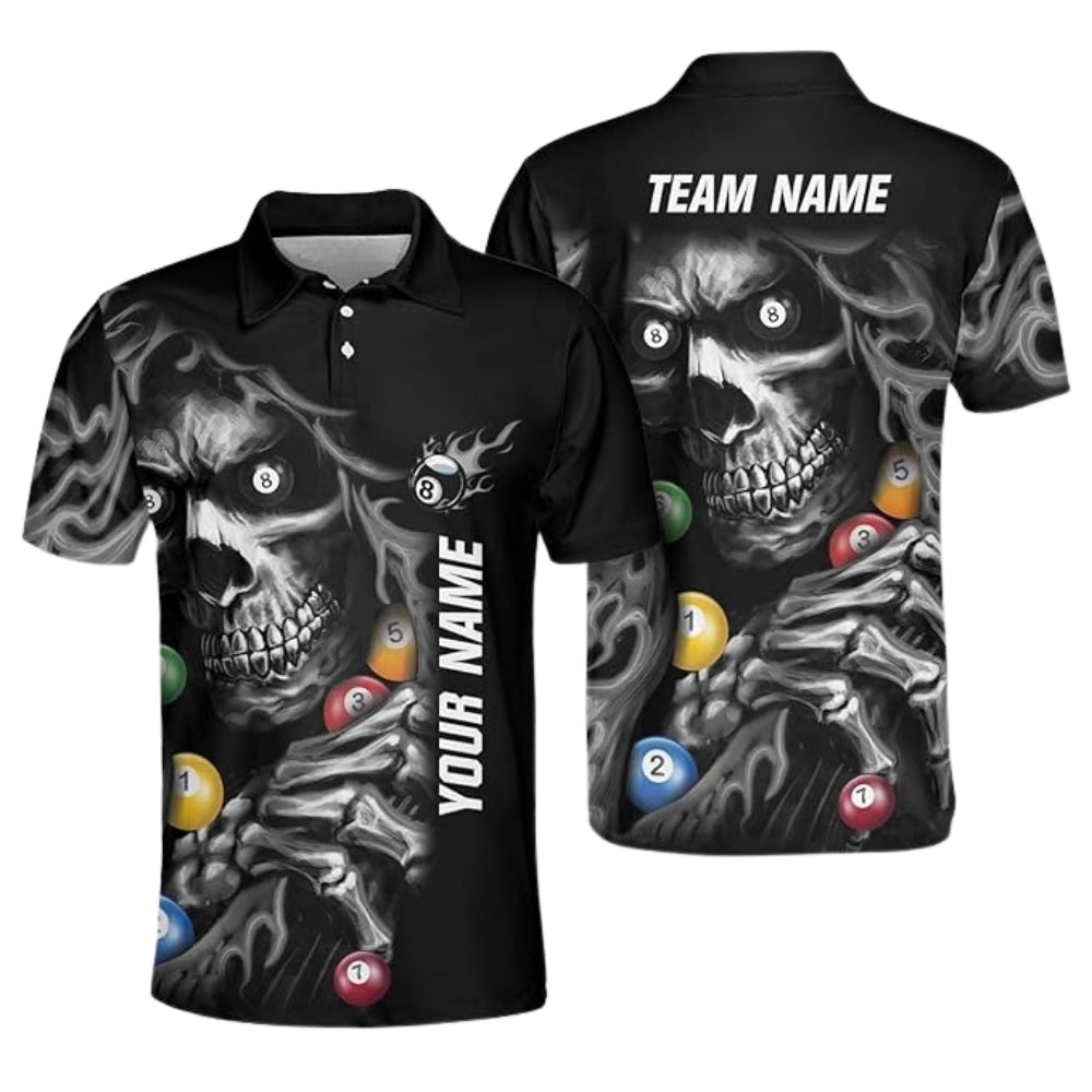 Custom Blue Billiard Polo Shirt For Men, Custom Skull Billiard Team Shirts BIZ0009