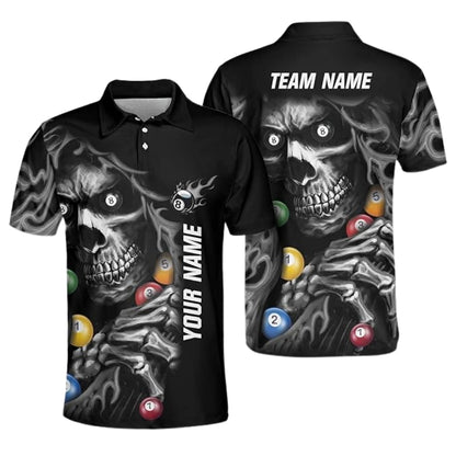 Custom Blue Billiard Polo Shirt For Men, Custom Skull Billiard Team Shirts BIZ0009