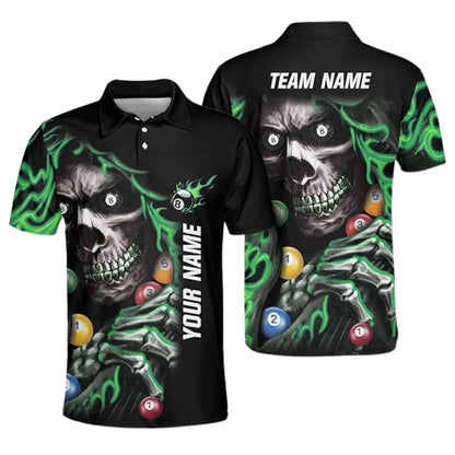 Custom Blue Billiard Polo Shirt For Men, Custom Skull Billiard Team Shirts BIZ0009