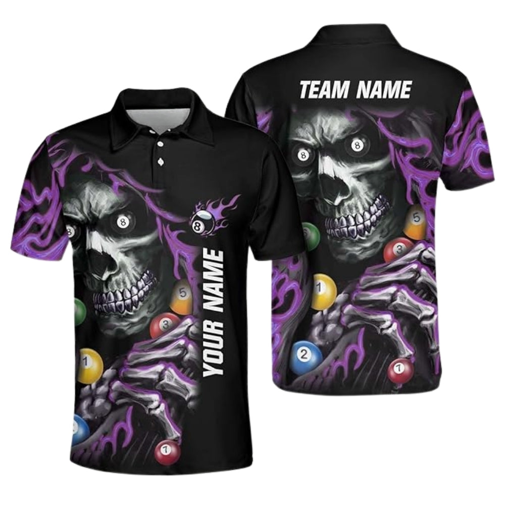 Custom Blue Billiard Polo Shirt For Men, Custom Skull Billiard Team Shirts BIZ0009