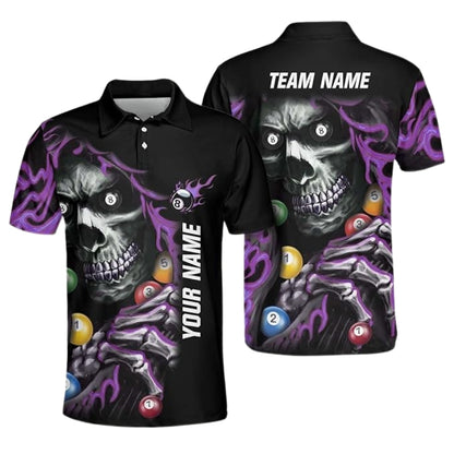 Custom Blue Billiard Polo Shirt For Men, Custom Skull Billiard Team Shirts BIZ0009
