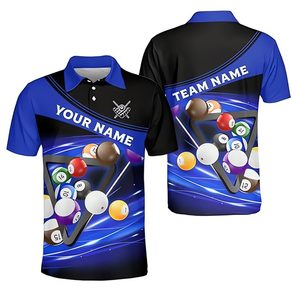 Custom Black And Blue Billiard Team Polo Shirt Mens, Custom Pool Billiard Shirts BIZ0022