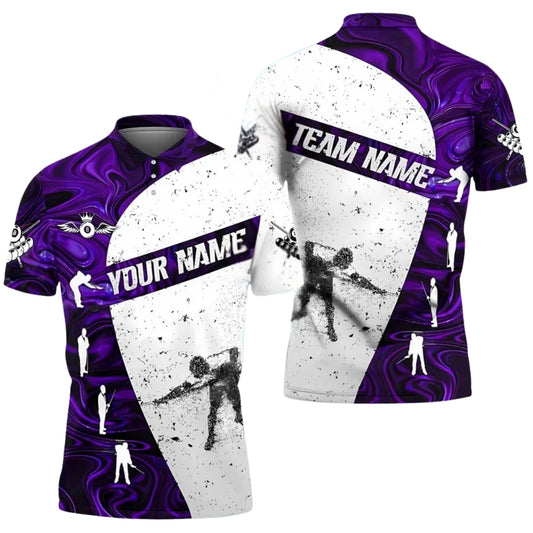 Custom Team Purple And White Billiard Polo Shirt For Men, Custom Billiards Shirts BIZ0024