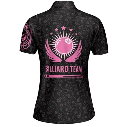 Custom Black And Pink Tribal Billiard Polo Shirt Women, Custom Tribal Billiard Team Shirt BIZ0026