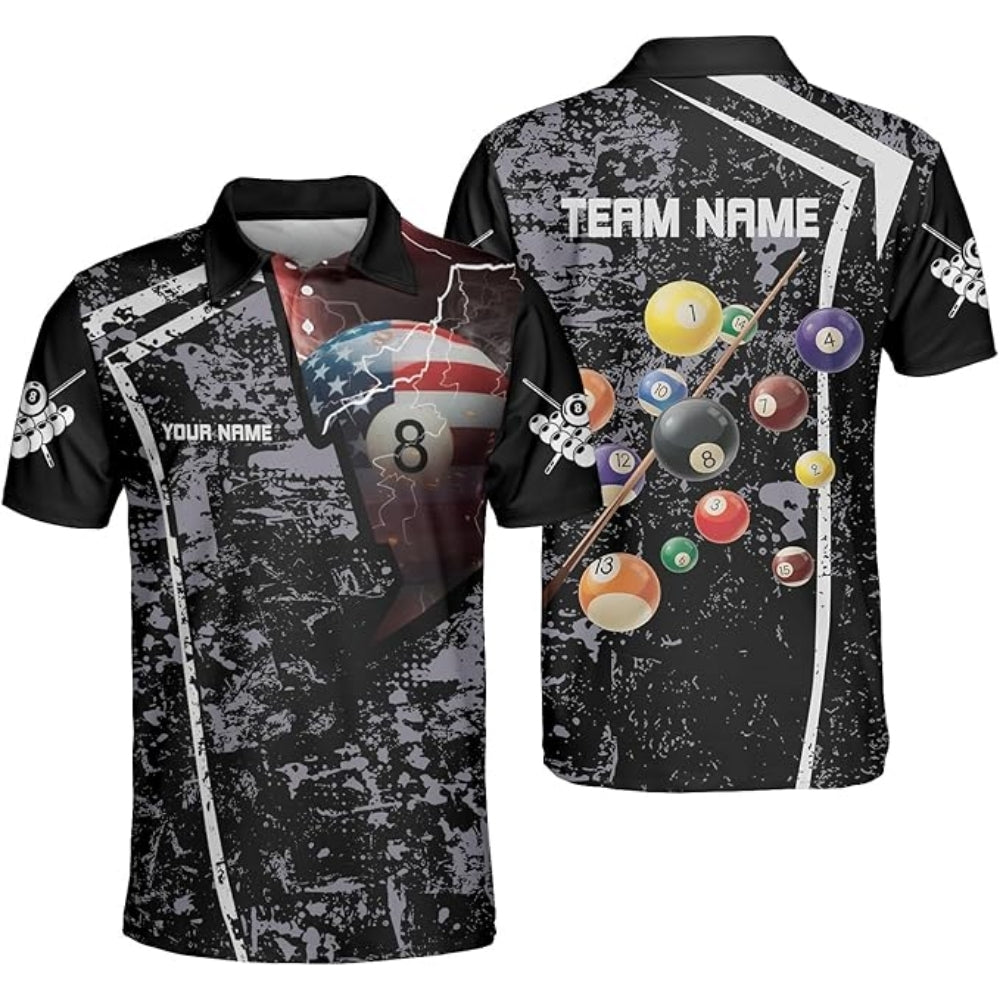 Custom Patriotic Billiard Polo Shirt For Men, Custom Pool Billiard Team Shirts BIZ0027