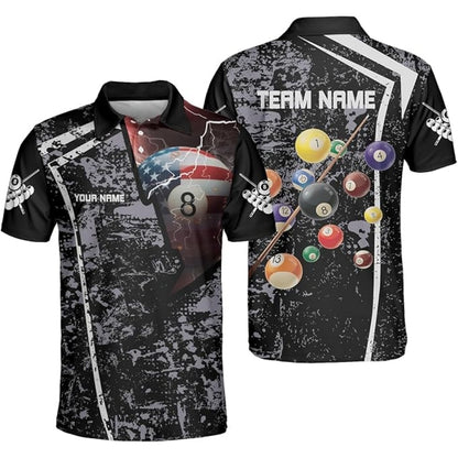 Custom Patriotic Billiard Polo Shirt For Men, Custom Pool Billiard Team Shirts BIZ0027
