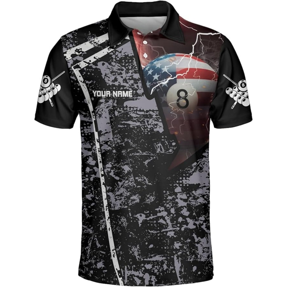 Custom Patriotic Billiard Polo Shirt For Men, Custom Pool Billiard Team Shirts BIZ0027