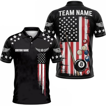 Custom American Flag Billiard Polo Shirt Mens, Custom Patriotic Billiard Team Shirt BIZ0028