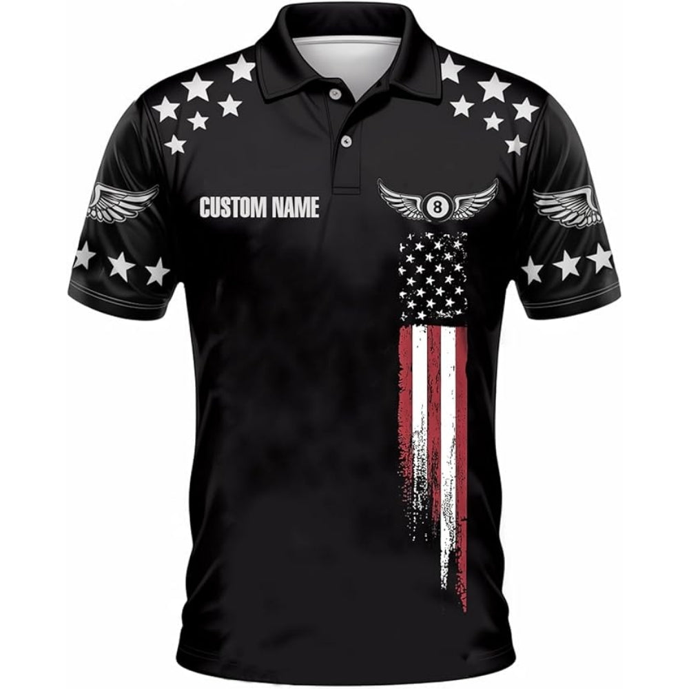 Custom American Flag Billiard Polo Shirt Mens, Custom Patriotic Billiard Team Shirt BIZ0028