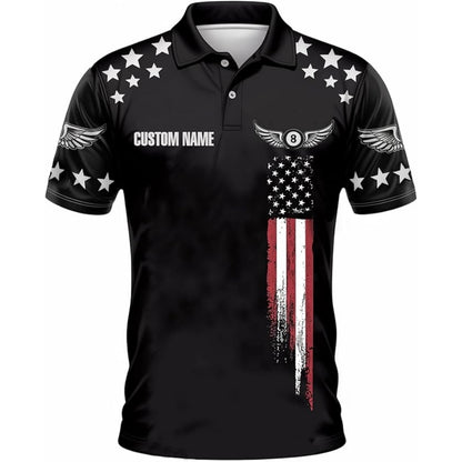 Custom American Flag Billiard Polo Shirt Mens, Custom Patriotic Billiard Team Shirt BIZ0028