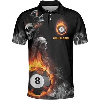 Custom Skull Flame 8 Ball Billiard Polo Shirt Men, Custom Skull Billiard Team Shirt BIZ0029