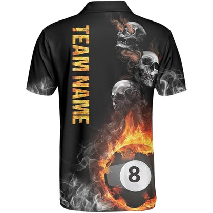 Custom Skull Flame 8 Ball Billiard Polo Shirt Men, Custom Skull Billiard Team Shirt BIZ0029