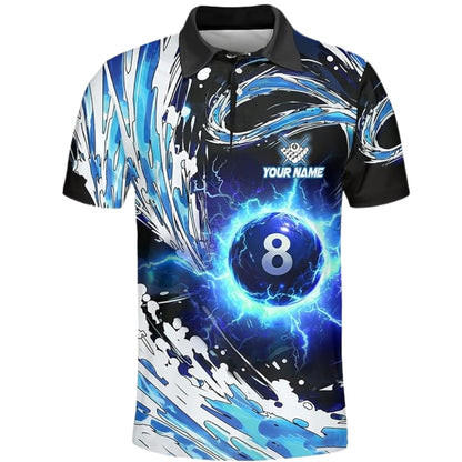 Custom Blue Thunder 8 Ball Billiard Polo Shirt Mens, Custom Thunder Billiard Team Shirts BIZ0031