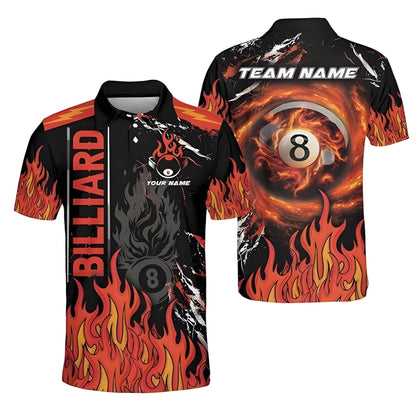 Custom Flame Billiard Polo Shirt For Men, Custom Flame Billiard Team Shirts BIZ0034