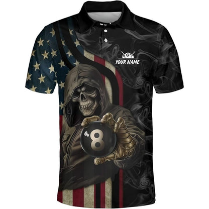 Custom Skull Billiard Polo Shirt For Men, Custom Patriotic Skull Billiard Team Shirts BIZ0035