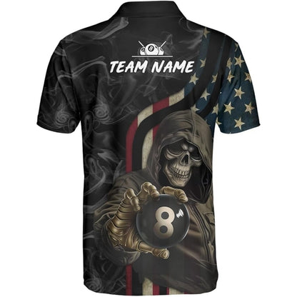 Custom Skull Billiard Polo Shirt For Men, Custom Patriotic Skull Billiard Team Shirts BIZ0035