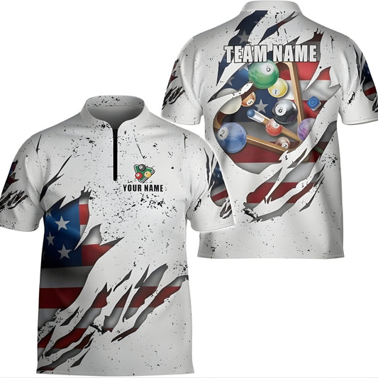 Custom American Flag Billiard Jersey For Men, Custom Patriotic Pool Billiad Team Shirt BIZ0036