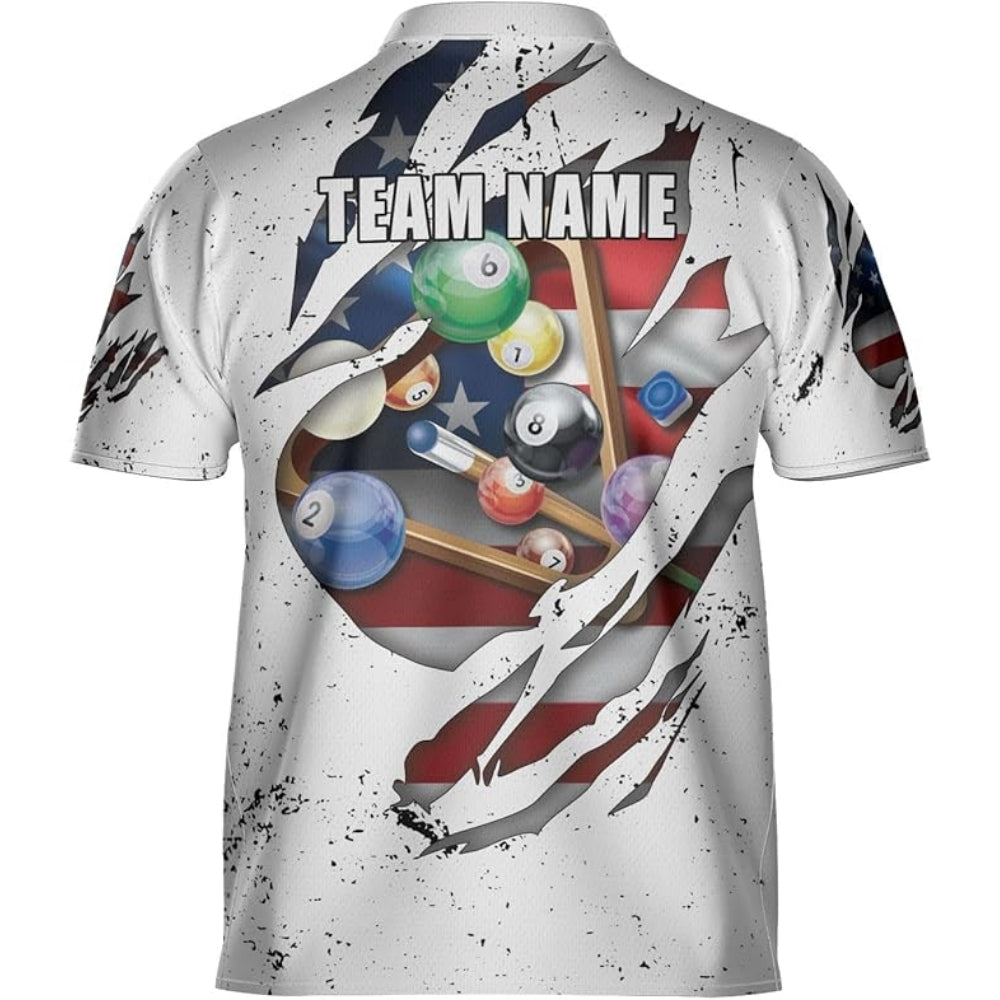 Custom American Flag Billiard Jersey For Men, Custom Patriotic Pool Billiad Team Shirt BIZ0036
