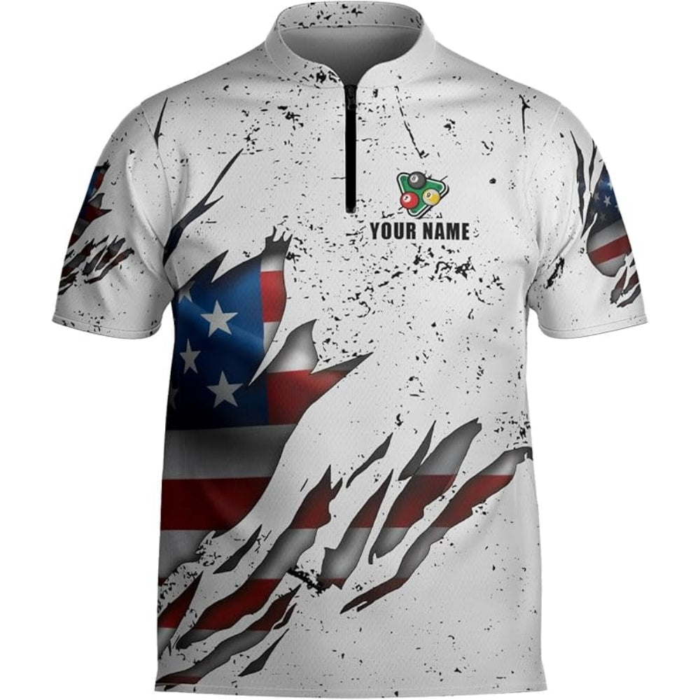 Custom American Flag Billiard Jersey For Men, Custom Patriotic Pool Billiad Team Shirt BIZ0036