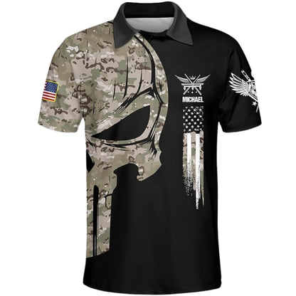 Custom Skull Camo Mens Billiard Polo Shirt, Custom Skull Camo Patriotic Billiard Team Shirts BIZ0037
