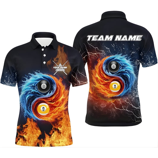Custom Flame Water 8 Ball And 9 Ball Billiard Polo Shirt Men, Custom Flame Billiard Team Shirts BIZ0039