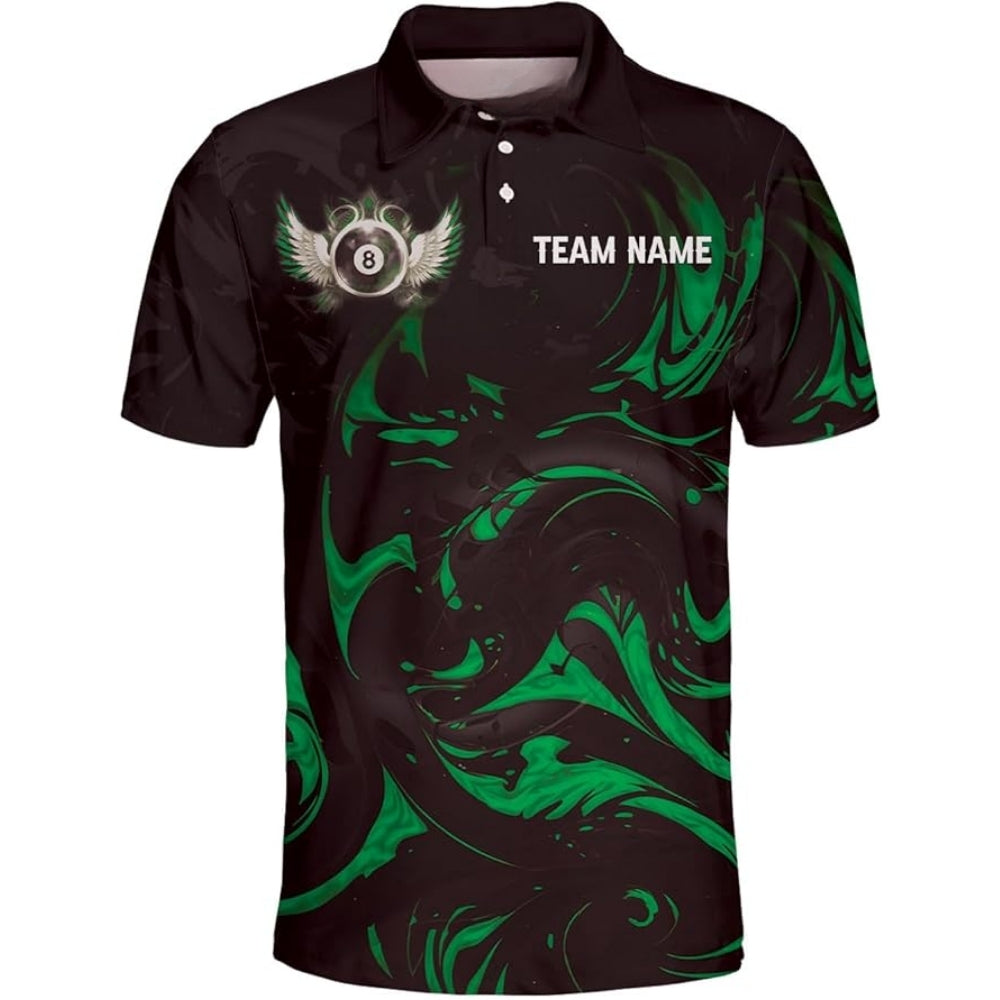 Custom 8 Ball Black Red Billiard Polo Shirt For Men, Custom 8 Ball Billiard Team Shirts BIZ0041