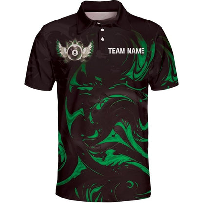 Custom 8 Ball Black Red Billiard Polo Shirt For Men, Custom 8 Ball Billiard Team Shirts BIZ0041