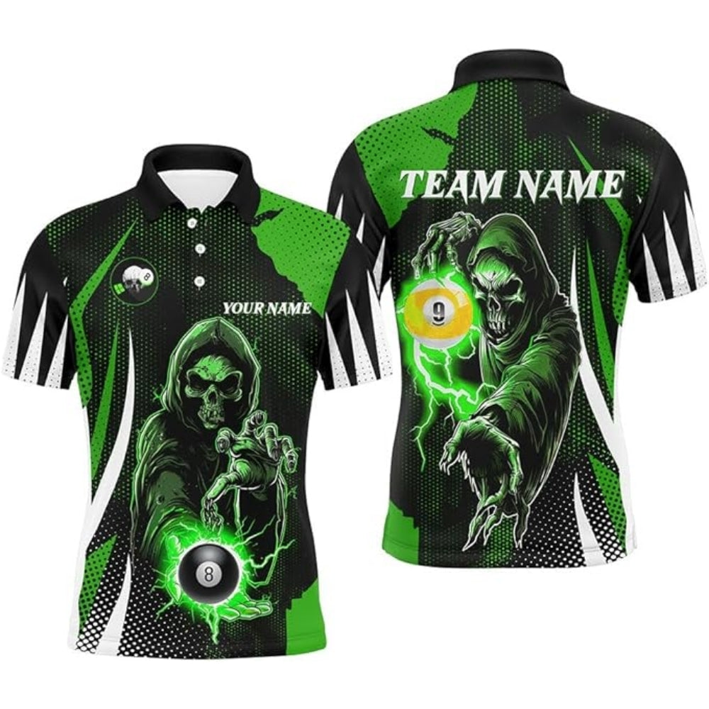 Custom Skull Black Purple Billiard Polo Shirt Mens, Custom Skull Billiard Team Shirts BIZ0044