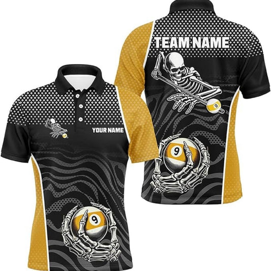 Custom Skull 9 Ball Billiard Men Polo Shirt, Custom 9 Ball Skull Billiard Team Shirts BIZ0047