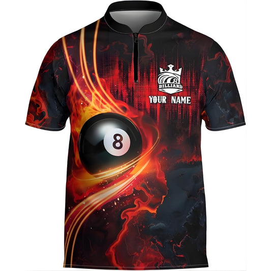 Custom Flame 8 Ball Billiard Jersey For Men, Custom 8 Ball Billiard Team Shirts BIZ0048