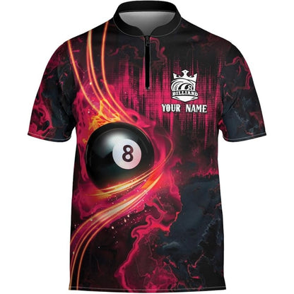 Custom Flame 8 Ball Billiard Jersey For Men, Custom 8 Ball Billiard Team Shirts BIZ0048