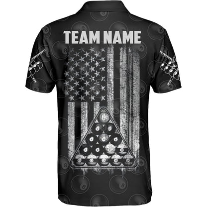Custom American Flag Billiard Polo Shirt Mens, Custom Black Patriotic Billiard Team Shirt BIZ0049