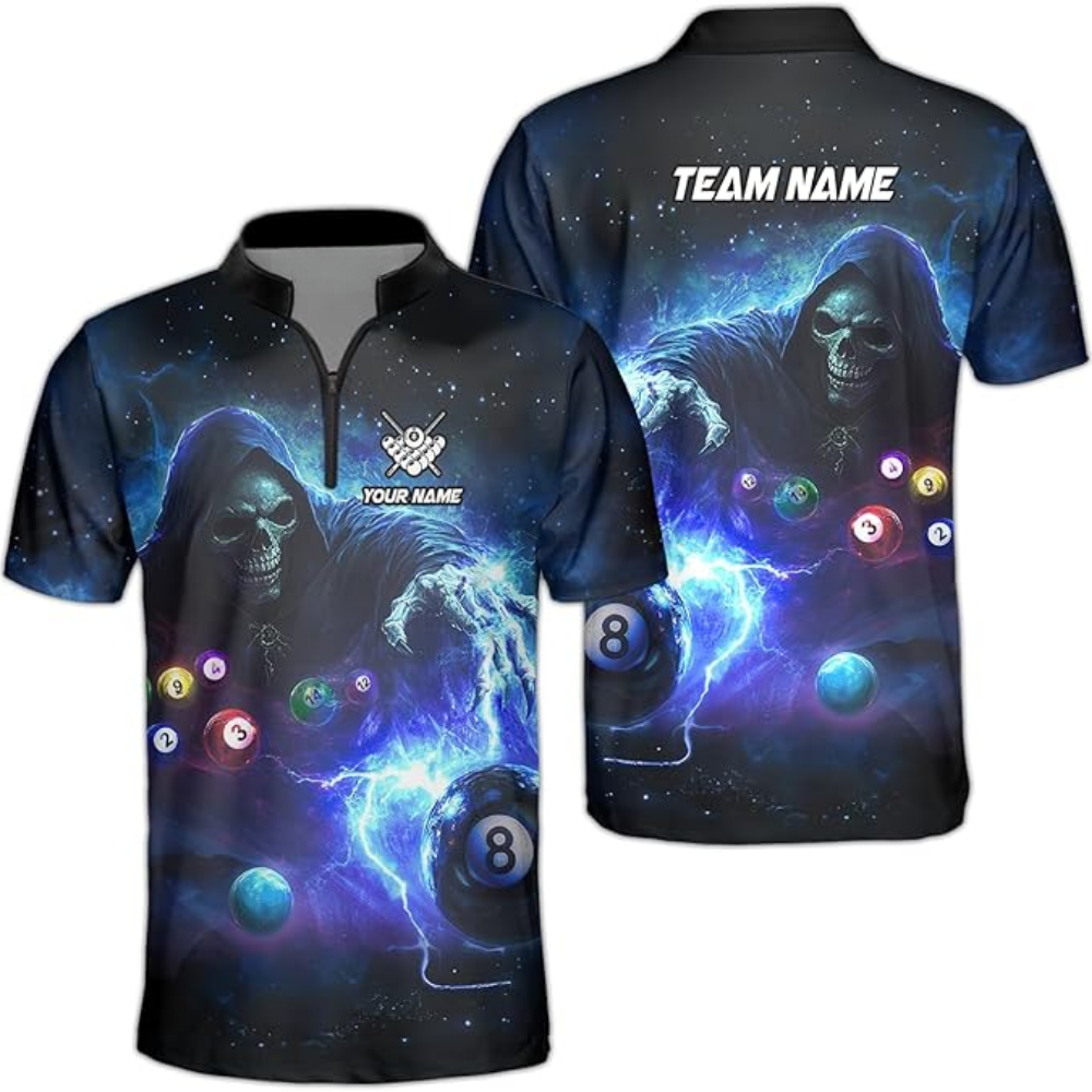 Custom Skull Billiard Men Jersey Shirt, Custom Skull Thunder Billiard Team Shirts BIZ0054