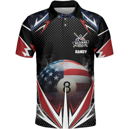 Custom American Flag 8 Ball Billiard Men Polo Shirts, Custom Patriotic Billiard Team Shirts BIZ0055