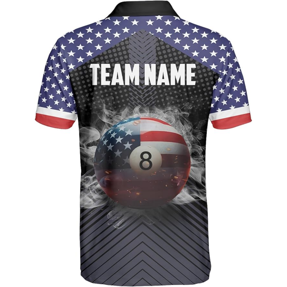 Custom American Flag 8 Ball Billiard Men Polo Shirt, Custom Patriotic Billiards Team Shirts BIZ0058