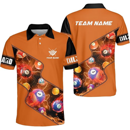 Custom Flame Ball Red Billard Polo Shirts Men, Custom Pool Billiard Team Shirts BIZ0061