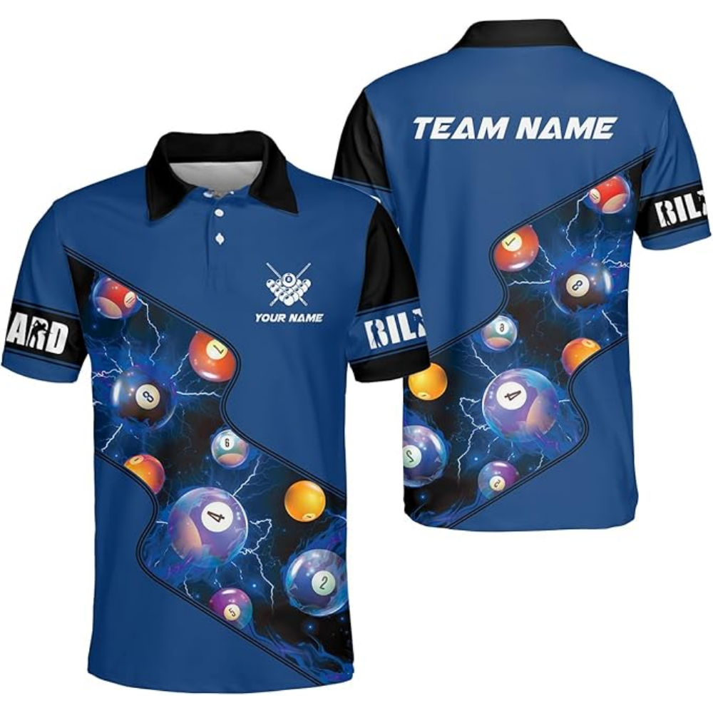 Custom Flame Ball Red Billard Polo Shirts Men, Custom Pool Billiard Team Shirts BIZ0061