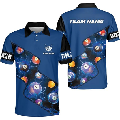 Custom Flame Ball Red Billard Polo Shirts Men, Custom Pool Billiard Team Shirts BIZ0061