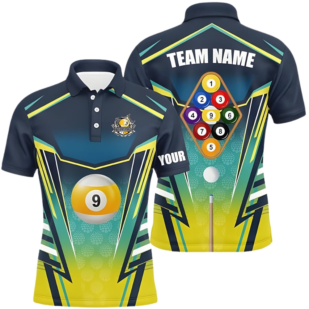 Custom Blue Cyan 9 Ball Billiard Polo Team Shirt Mens, Custom Pool Billiard Team Shirts BIZ0062