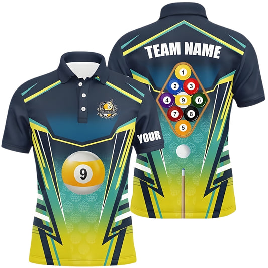 Custom Blue Cyan 9 Ball Billiard Polo Team Shirt Mens, Custom Pool Billiard Team Shirts BIZ0062