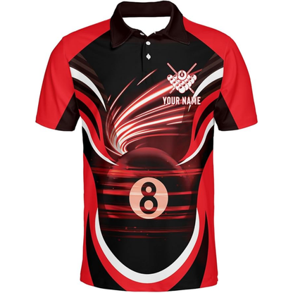 8 Ball Custom Black Red Billiard Men Polo Team Shirts, Custom Pool Billiard Team Shirts BIZ0065