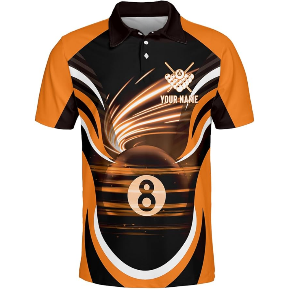 8 Ball Custom Black Red Billiard Men Polo Team Shirts, Custom Pool Billiard Team Shirts BIZ0065