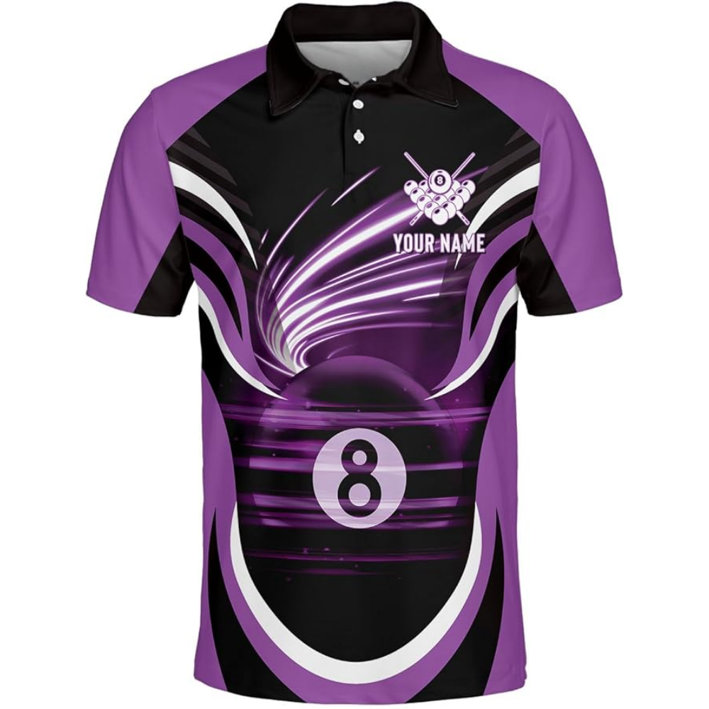 8 Ball Custom Black Red Billiard Men Polo Team Shirts, Custom Pool Billiard Team Shirts BIZ0065