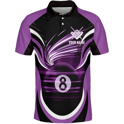 8 Ball Custom Black Red Billiard Men Polo Team Shirts, Custom Pool Billiard Team Shirts BIZ0065