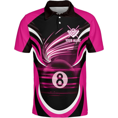 8 Ball Custom Black Red Billiard Men Polo Team Shirts, Custom Pool Billiard Team Shirts BIZ0065